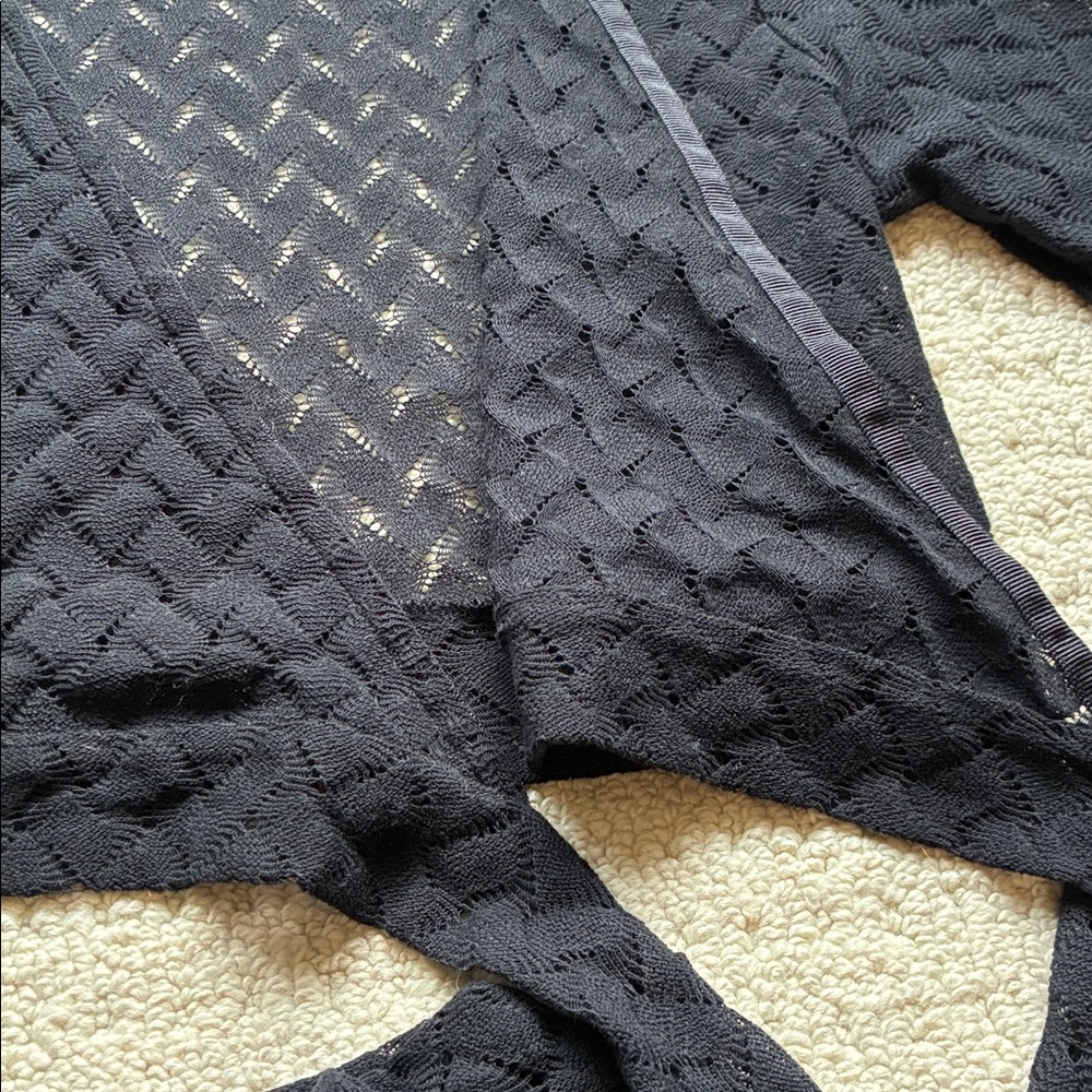 Hill House Women’s Black Cropped Wrap Knit Long Sleeve Cardigan Size Small - Picture 5 of 13